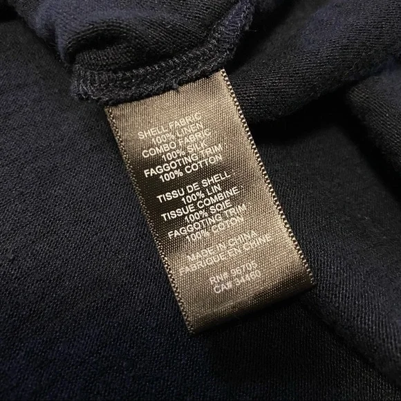 Rebecca Taylor navy blue sheer silk sleeve linen top - Picture 12 of 13